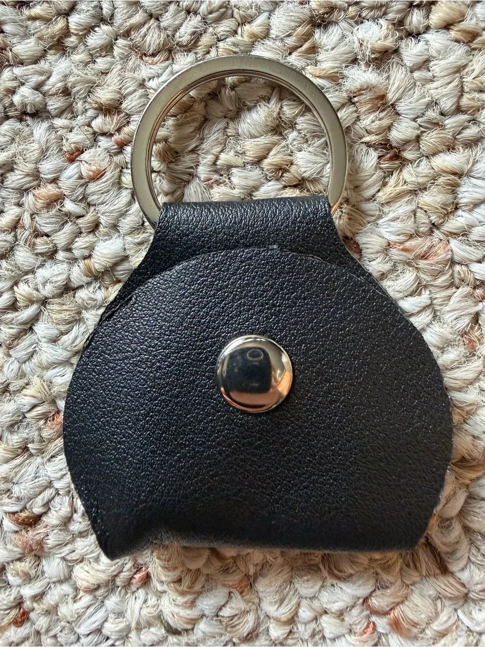 Giftable Pocket Hug Black Leather Key Ring Holder Inspirational Token Keychain